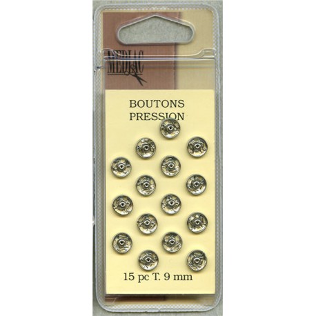 Pressions à Coudre Métal Argent, tailles 5 à 9 mm