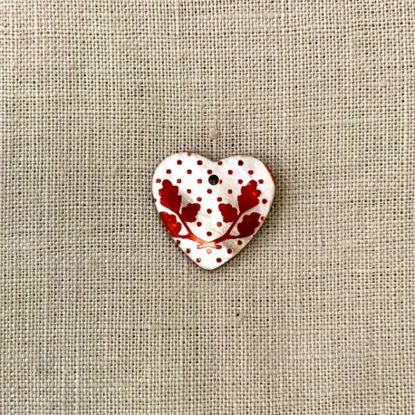 Médaillon Coeur en Nacre Gravée et Emaillée Holly, Col. Naturel/ Cerise
