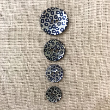 Enamelled Mother of Pearl Button, Col. Blue Leopard