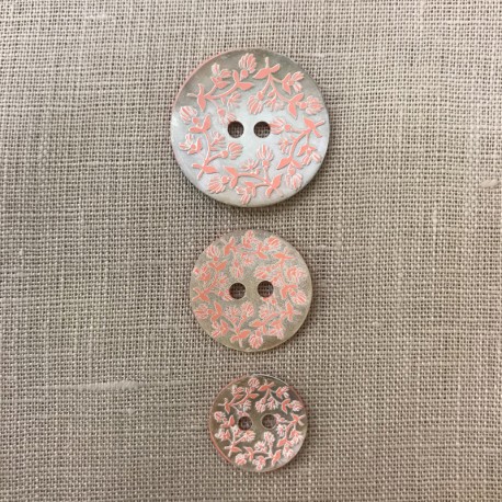 Bouton en Nacre Gravée et Emaillée Thistle, Col. Peach / Natural