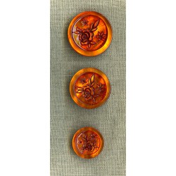 Bouton Nacre gravée de Roses, Mandarine.