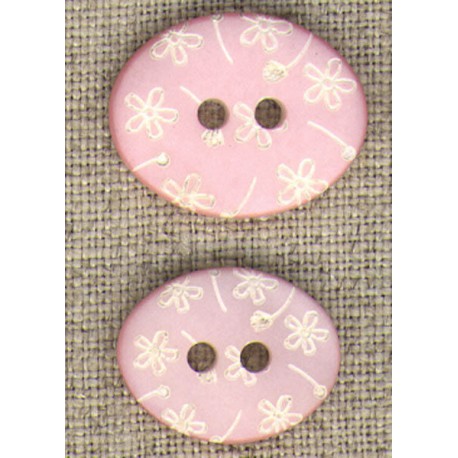 Pink oval mother-of-pearl engraved children's button