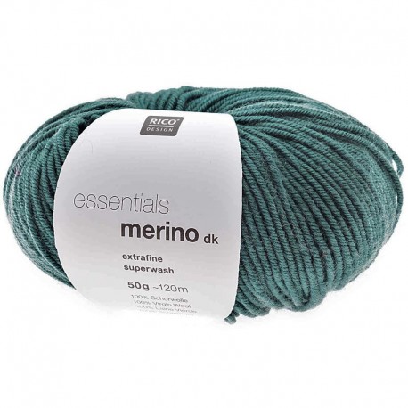 RICO Wool Knitting Yarn, qual. essentials MERINO dk, col. Blue Green 82