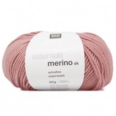 RICO Wool Knitting Yarn, qual. essentials MERINO dk, col. Pearl Rose 16