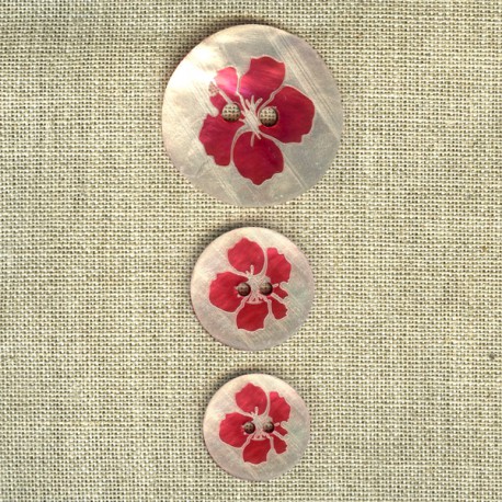Bouton Nacre gravée Hibiscus framboise