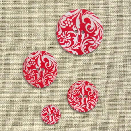 Bouton Nacre gravée mat Arabesque, col. Pur rouge