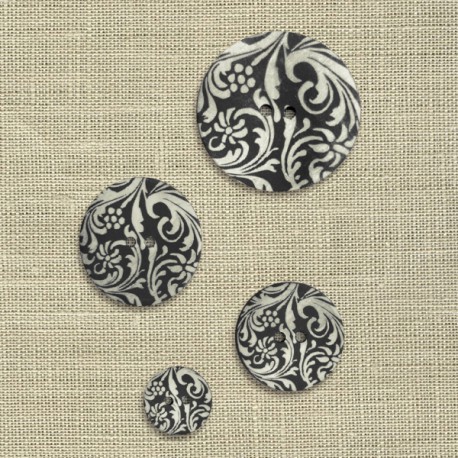 Bouton Nacre gravée mat Arabesque, col. Charbon