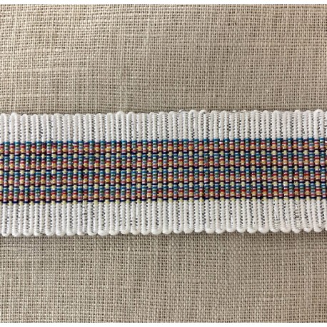 Gros Grain Bayadere Ribbon Weaving, col. White/ Silver Lurex