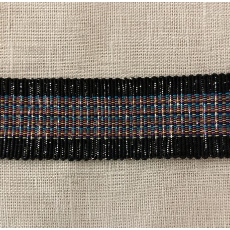 Gros Grain Bayadere Ribbon Weaving, col. Black/ Silver Lurex
