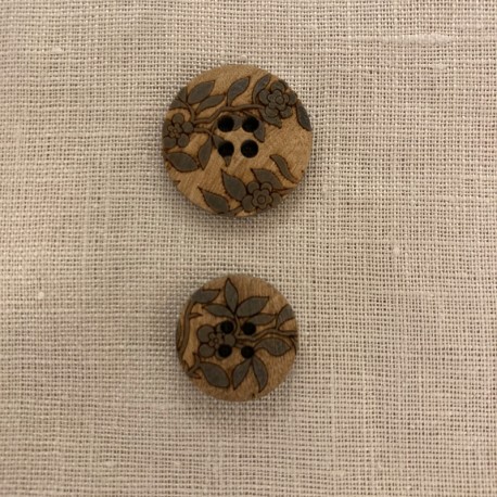 Wood Engraved Button, Branchages Fleuris