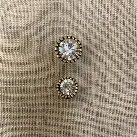 Strass Button Toupie Solitaire, col. Crystal/ Gold