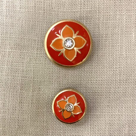 Bouton en Métal Emaillé et Strass Mumbai, col. Tango/ Papaye
