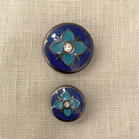 Enamelled Métal with Strass Button Mumbai, col. Indigo/ Lagoon