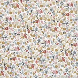 Tissu au Mètre Popeline Douce Prairie, col. Blush, Miel, Nuage, azur grisé