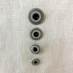 Bouton en Métal Emaillé Imperatrice, Col. Argent Vieilli/ Noir
