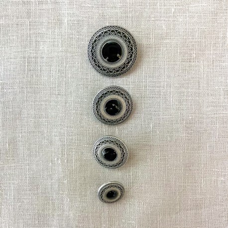 Metal Enameled Button Imperatrice, Col. Antik Silver/ Black