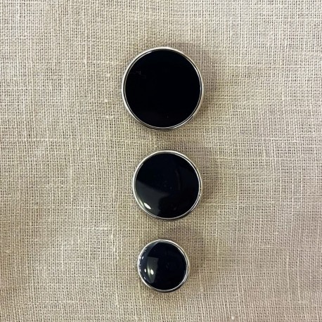 Enameled Metal Button Marcel, Col. Black/ Silver