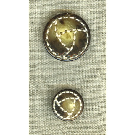 Marbled polyester button with thread stitching