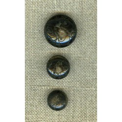 Bouton polyester jaspé brun gravé Fleurs de Mars