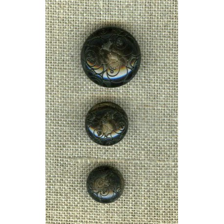 Marbled brown polyester button engraved Mars Flowers