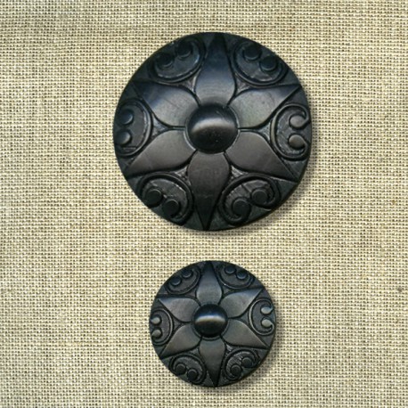 Polyester button convex with flower, col. Night