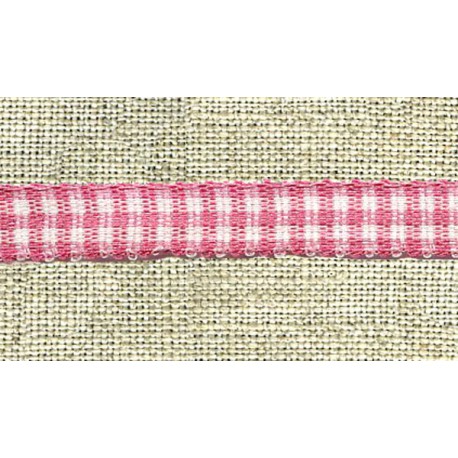 White/Medium pink gingham narrow ribbon
