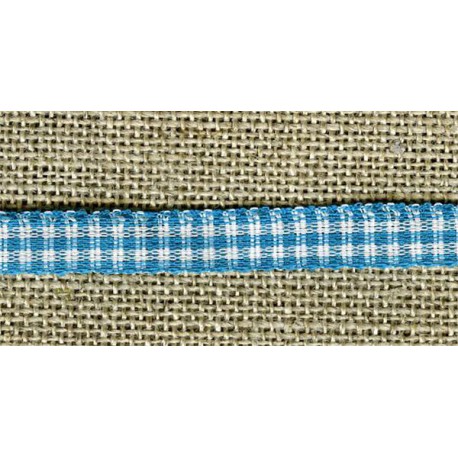 White/Turquoise blue gingham narrow ribbon