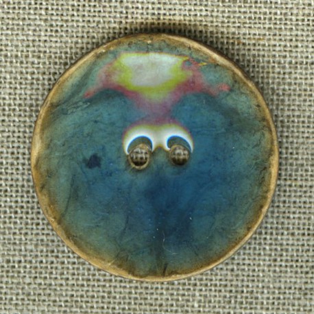 Enamelled coconut button, col. Teal