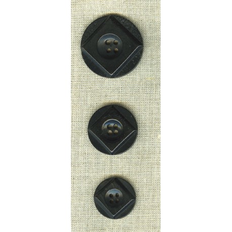 Bouton corozo rond reliéfé carré, Ebène.