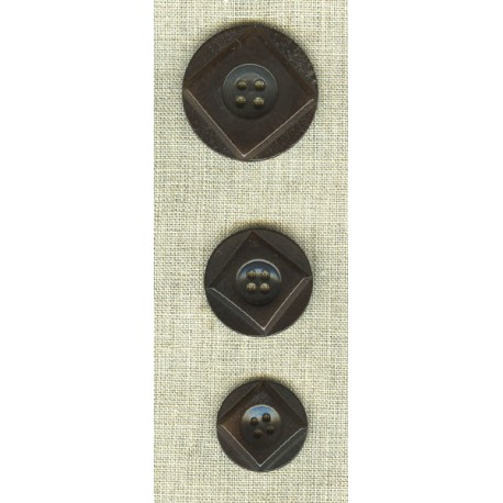 Bouton corozo rond reliéfé carré, Chocolat.