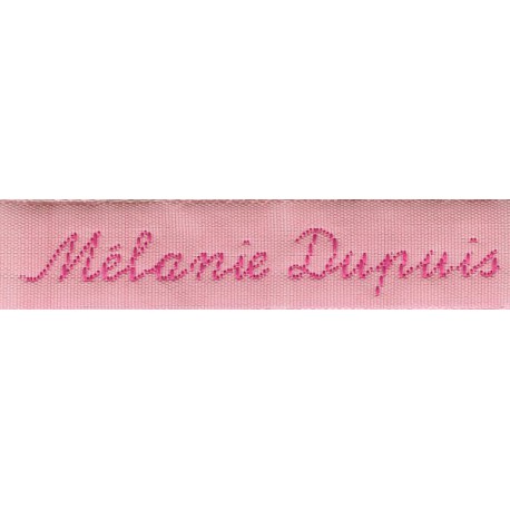 Woven labels, Model Y - Pink 12mm ribbon - Fuchsia lettering