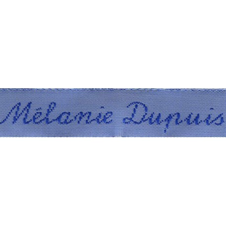Etiquettes tissées Modèle Y - Ruban Bleu 12 mm - Lettrage Roy