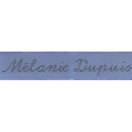 Etiquettes tissées Modèle Y - Ruban Bleu 12 mm - Lettrage Gris