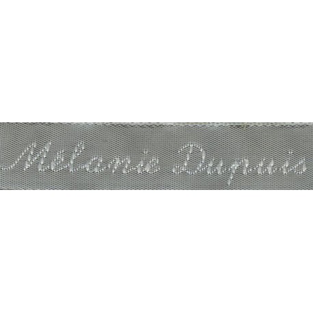 Etiquettes tissées Modèle Y - Ruban Gris 12 mm - Lettrage Blanc