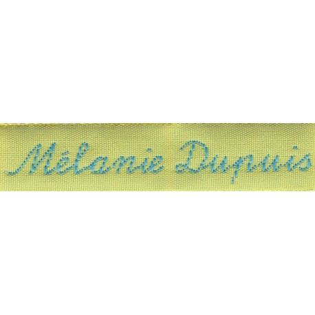 Woven labels, Model Y - Yellow 12mm ribbon - Turquoise lettering