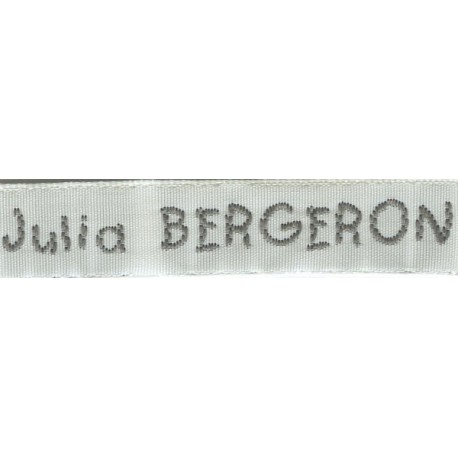 Woven labels, Model V - White 12mm ribbon - Grey lettering