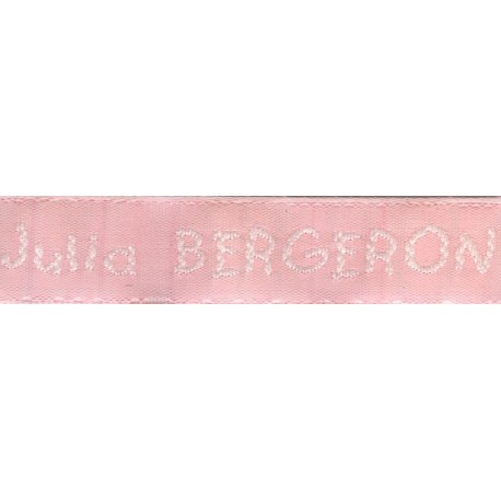 Woven labels, Model V - Pink 12mm ribbon - White lettering