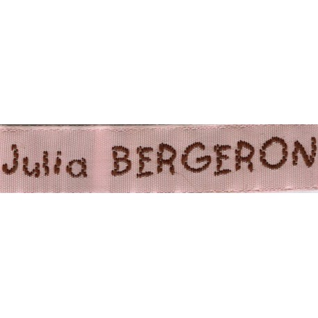 Woven labels, Model V - Pink 12mm ribbon - Brown lettering