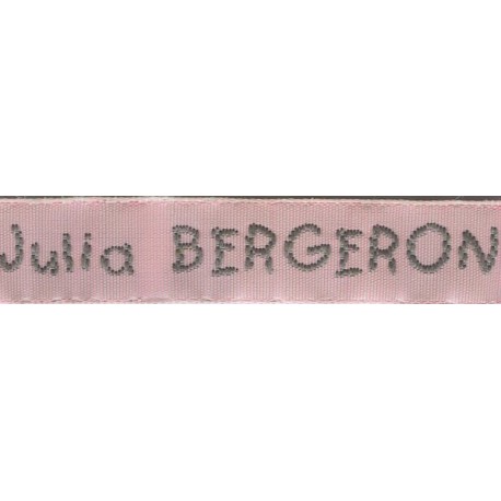 Woven labels, Model V - Pink 12mm ribbon - Grey lettering
