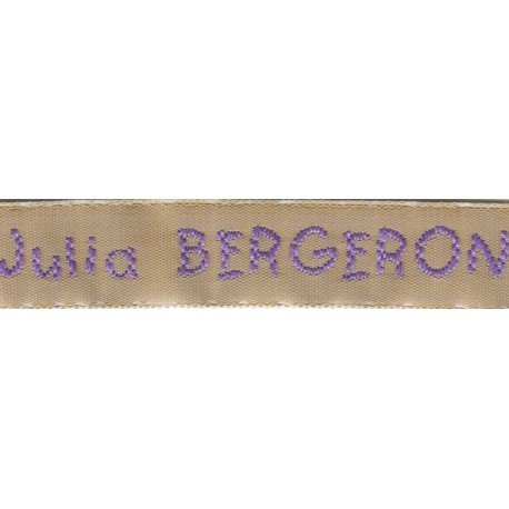 Woven labels, Model V - Beige 12mm ribbon - Violet lettering
