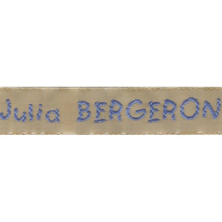 Woven labels, Model V - Beige 12mm ribbon - Sky-blue lettering