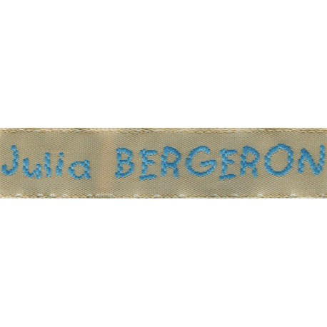 Woven labels, Model V - Beige 12mm ribbon - Turquoise lettering