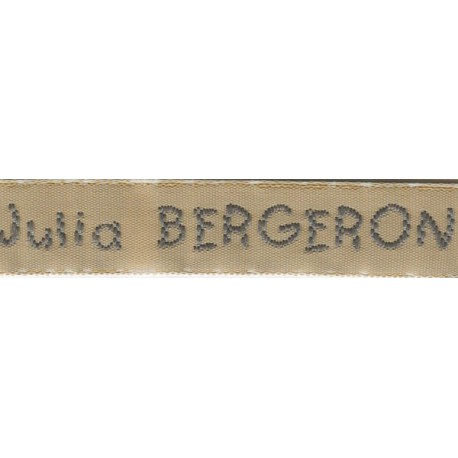 Woven labels, Model V - Beige 12mm ribbon - Grey lettering
