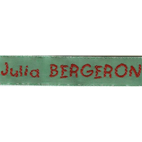 Woven labels, Model V - Green 12mm ribbon - Red lettering