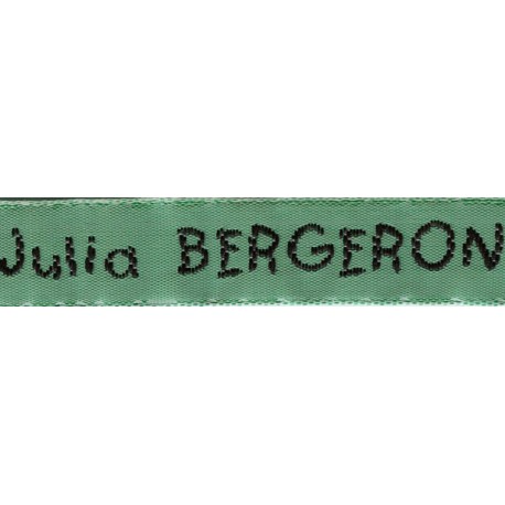 Woven labels, Model V - Green 12mm ribbon - Black lettering