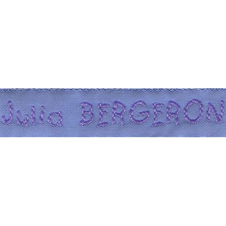 Etiquettes tissées Modèle V - Ruban Bleu 12 mm - Lettrage Parme