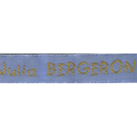 Woven labels, Model V - Blue 12mm ribbon - Antique Gold lettering
