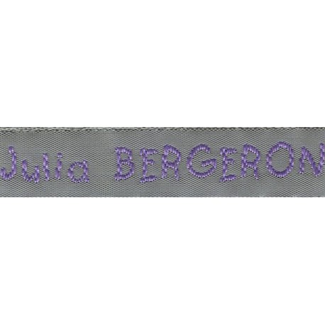 Woven labels, Model V - Grey 12mm ribbon - Violet lettering