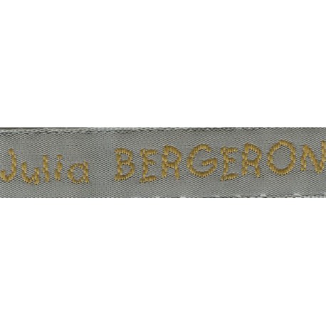 Woven labels, Model V - Grey 12mm ribbon - Antique Gold lettering