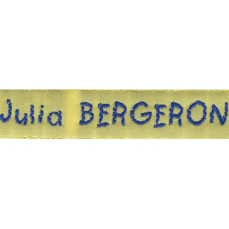 Woven labels, Model V - Yellow 12mm ribbon - Royal blue lettering